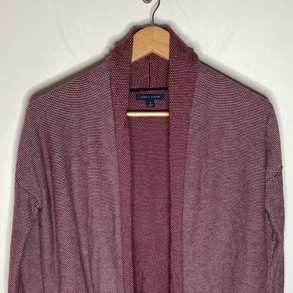 Tommy Hilfiger bird’s eye burgundy shawl pima cotton blend  open cardigan size M - Picture 3 of 12